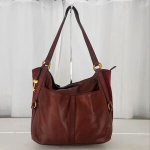 Fossil Sam Claret Red Leather Tote ZB1465599 Shoulder Bag Brass